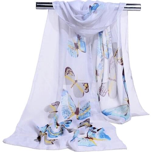 Summer Women Long Thin Print Chiffon Sunscreen Beach Cape Scarves Fashion Butterfly Silk Scarf Wraps Foulard Hijab Stole N81