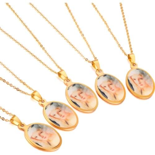 LUXUKISSKIDS 5pcs/Lot 2021 New Round Shape Stainless Steel Chain Pendant Necklace Woman Man Trendy Necklace Christianity Jewelry