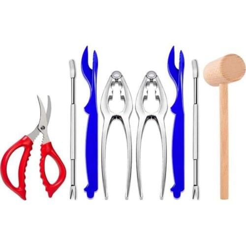LUDA 8 Pcs Seafood Tools Set,Includes 2 Crab Crackers,2 Lobster Shells, 2 Crab Leg Forks,1 Crab Mallet and 1 Seafood Scissor