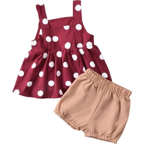 Cute Newborn Baby Girls Fashion 2-piece Outfit Set Sleeveless Strap Polka Dot Tops+Shorts Set for Summer 0-12Months