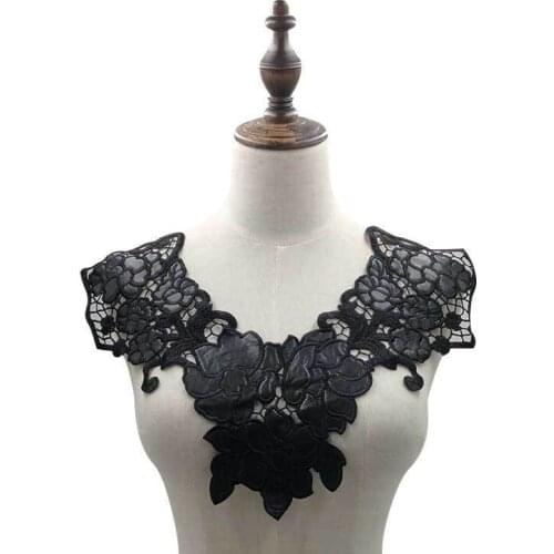 Fashion Black PU Flowers Embroidered Lace Fabric Motif Sew On Cloth Patches Sticker DIY Dress Guipure Scrapbooking For Sewing