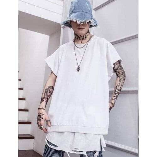 Summer ins dark mens mid-length OVERSIZE loose drop shoulder sleeveless t-shirt bat shirt cloak cloak