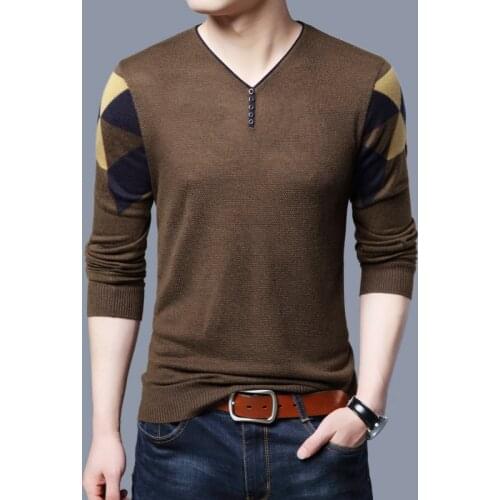Hot Sell Mens Spring & Autumn Fashion Plaid Slim Fit Sweater Thin Casual V-Neck Male Argyle Pattern Sweater Pullovers