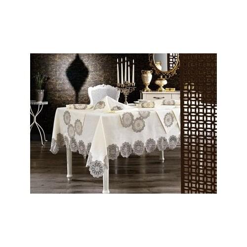 Dowry World - Perla - Tablecloth Set with stain-resistant fabric 26 Pieces