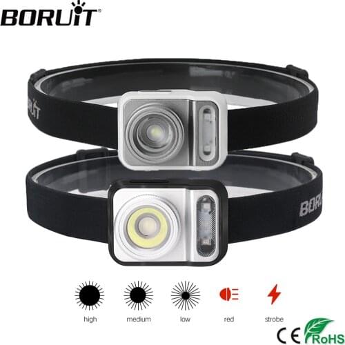 BORUiT B36 XP-G2+2*3030 Red Light LED Mini Headlamp 5-Mode Zoom Headlight Waterproof Head Torch Hunting Camping Use AAA Battery