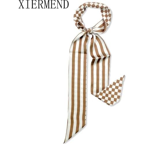 2021 new multi-functional small tied women scarf double-sided bag handle ribbon decoration women skinny scarf