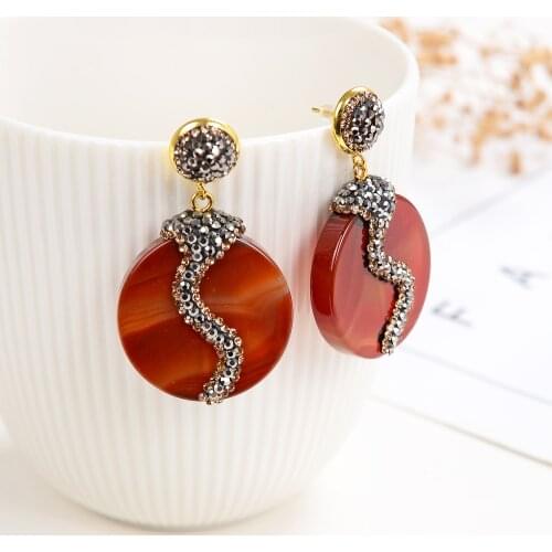 New Design Gold Drop Earrings 2020 Natural Round Stone Black Rhinestone Handmade Earrings For Womens Wedding Jewelry Gifts