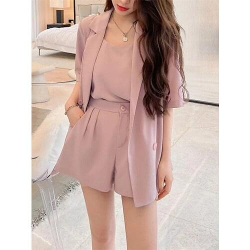 New Summer Casual Office Lady Three Pieces Women Sets Spring jacket Female Elegant Short Pant Set