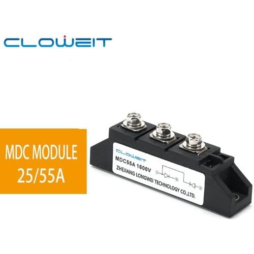 LONGWE Diode Rectifier Module MDC 25A 55A 1600VDC Single Phase Power Semiconductor Relays for AC-DC Motor Control