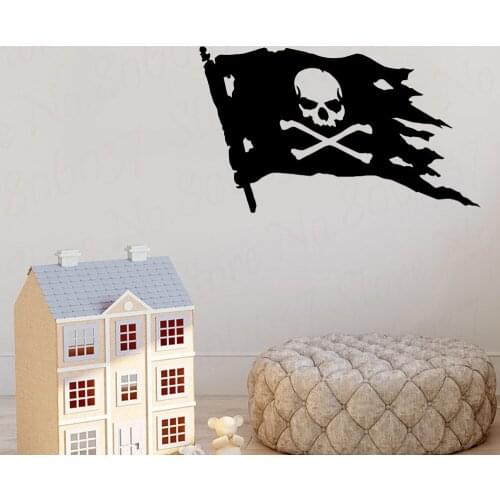 Jolly Roger Pirate Flag Fashion Vinyl Art Stickers Window Wallpaper Decal For Kids Room Bedroom Decoration Murals WL1440