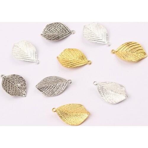 32*20mm 10pcs/lot Zinc Alloy Gold White K Leaves Charms Pendant For DIY Jewelry Necklaces Making Findings Accessories