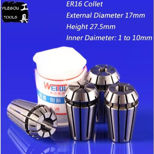 5 Pieces ER16 CNC Spring Collet 3.175, 4, 6, 8, 10mm Manganese Steel ER16 Chuck, External Diameter 17mm, Height 27.5mm