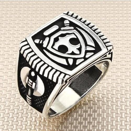 Sterling Silver Shield with Sword Model Ring Warrior Jewelry For Men Made in Turkey
