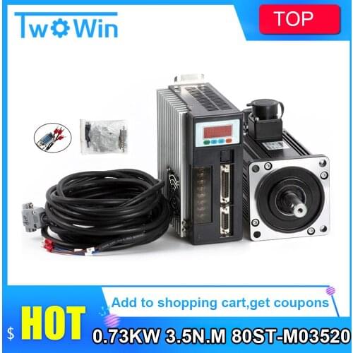 80ST-M03520 0.73KW 3.5N.M AC Servo Motor Driver 1PH 3PH 220V 730W 2000RPM CNC Servo System Kits With RS-23 RS-485 Communication