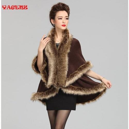 Faux Fox Fur Coat Cashmere Autumn Women Black Knitted Cardigan Women Poncho And Caps Knitted Sweater Lady Scarves Coat