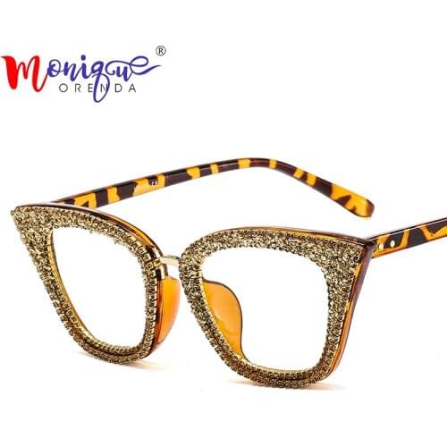 Vintage Cat Eye Sunglasses Women Bling Diamond Men Female Sun Glasses Cateye Bling Luxury Metal Glasses Clear Lens Eyewear Gafas