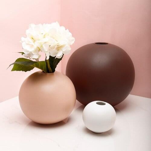 Creative Round Solid Color Vase Flower Arrangement and Dried Flower Desktop Crafts Modern Ceramic Tabletop Vases Home Decoration