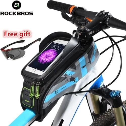 ROCKBROS Bicycle Bag MTB Road Cycling Bike Bag Rainproof Touch Screen Bike Front Tube Frame Bag 5.8/6.0 Phone Case Accessories