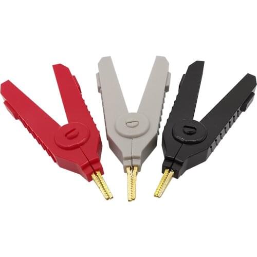2Pcs LCR Alligator Clips 90mm Copper Gold-plate Test Crocodile Clamp 20A Duckbill Clip For Precision Instrument Grey+Black+Red