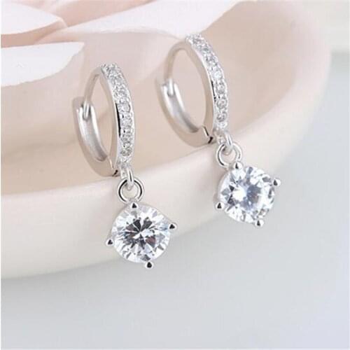 925 Sterling Silver Mosaic CZ Four Claws Zircon Drop Earring for Women Wedding Brincos Pendientes femme Dangle Earrings eh1307