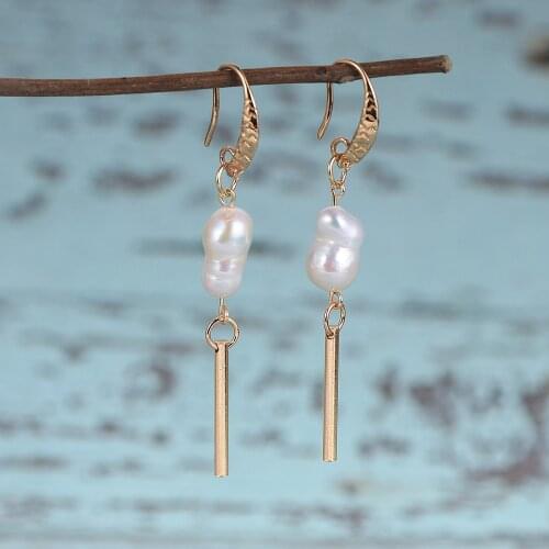 Women Natural Freshwater Pearls Tassel Dangling Earrings Baroque Pearl Golden Color Copper French Earring Hook Elegant Jewelry