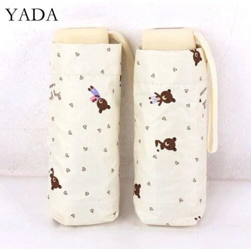 YADA 2021 Ins Cartoon Little Bear Pattern 5-Folding Rainy Mini Pocket Umbrella For Women Anti-UV Small ParasolUmbrellas YD200321