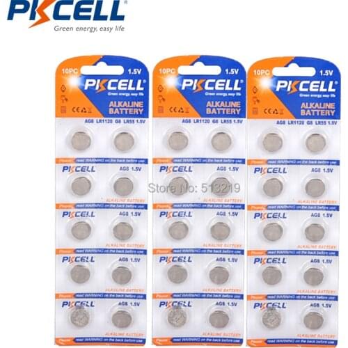 0% Mercury 30Pcs 3Cards G8 Batteries 1.5V AG8 LR55 191 L1120 391 LR1121 Alkaline Button Cell Battery
