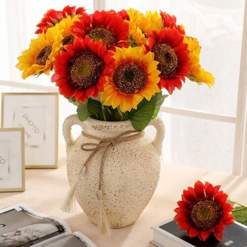 1Pc Artificial Sunflowers Simulation Leaf Long Stems Faux Bouquet Home Decor