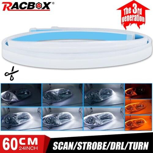 2Pcs LED Daytime Running Light DRL Turn Signal Strip Flexible Scan Waterproof White Amber Lamp 60CM For Headlight Universal 12V