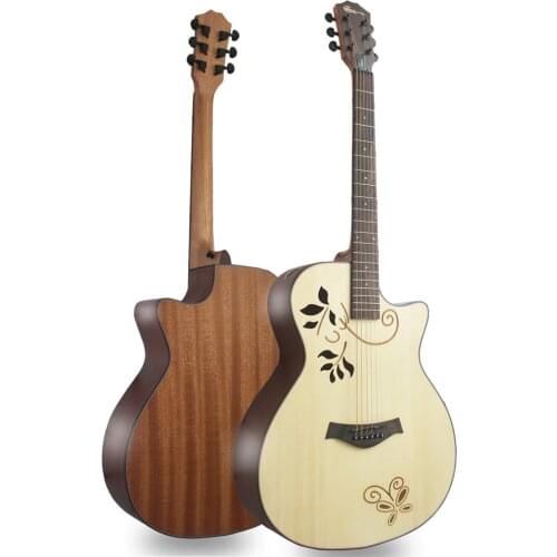 40 Inch Acoustic Guitar Folk Guitar Spruce Sapele Soild Wood Rosewood Fretboard Matte Cutaway Guitar for Beginners AGT370