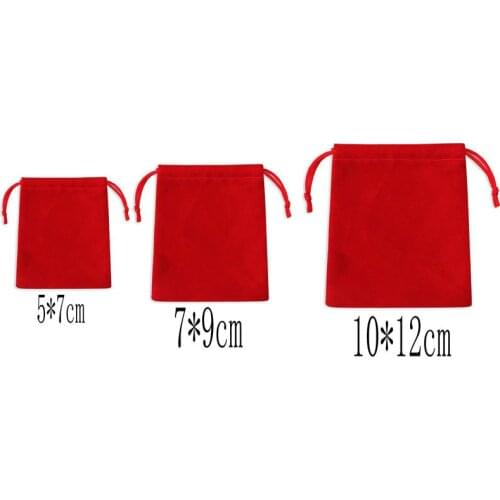 50pcs/lot Red 3 size pull rope velvet bag, jewelry ring bracelet gift Bags