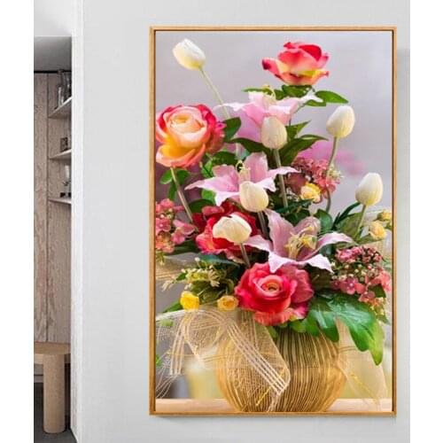 5D DIY Diamond Embroidery Flower Arrangement Full Diamond Painting Scenery Flower vase Home Decoration Handicraft Holiday gift