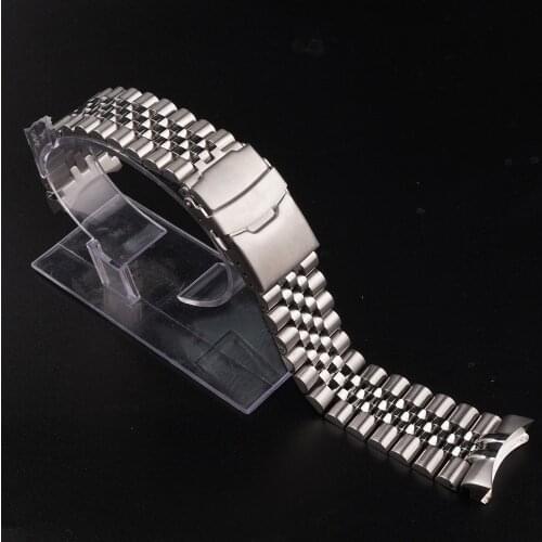 Rolamy 22mm 316L Stainless Steel Silver Jubilee Watch Band Strap Silver Luxury Bracelets Solid Curved End For Seiko SKX007