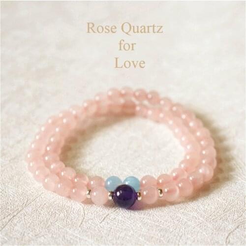 Lily Jewelry Rose Quartz Amethyst Aquamarine Streched Bracelet Sterling Silver Bracelet for Love Relationships Dropshippi