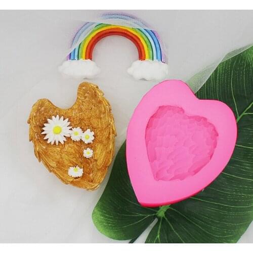 C1368 Wing storage table decoration matte surface heart-shaped feather wings silicone mold plaster ornament mould