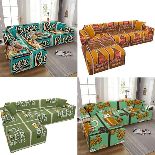 Letters Beer Personality Elastic Sofa Seat Cover Anti-Dust Corner Shaped Chaise Longue Sofa Sofs Covers Slipcover Stretch