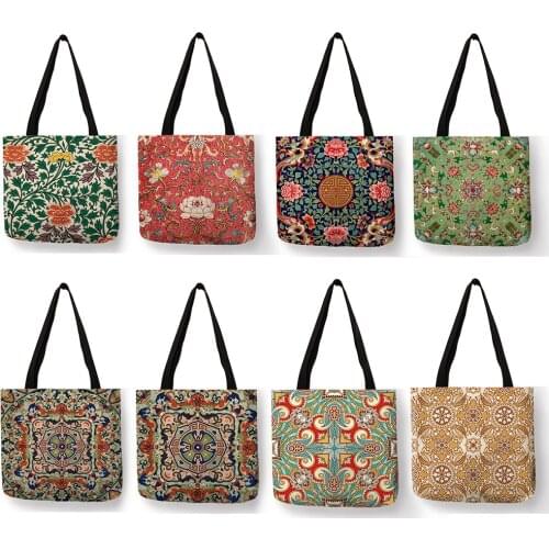 Exquisite Colorful Floral Pattern Print Handbag Casual Practical Women Shopping Tote Bags Travel Beach Outdoor Package Sack