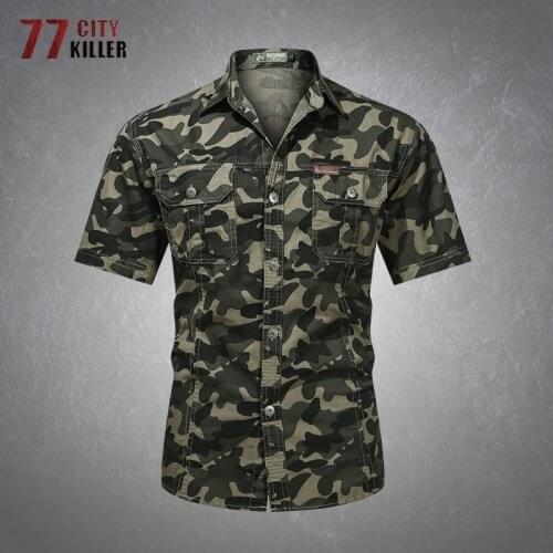Camouflage Short Sleeve Shirt Men Summer Casual Printing Cotton Loose Light Comfortable Shirts Male Commuter Military Mens Tops