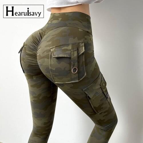 With Pockets Camouflage Fitness Leggings Scrunch Butt Women Tummy Control High Waist Elastic Yoga Pants Gym Squat Workout Tights