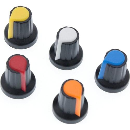 25PCS/lot WH148 potentiometer knob cap(copper core) 15X17mm 6mm Shaft Hole AG2 Yellow Orange Blue White Red 5value*5PCS=25PCS