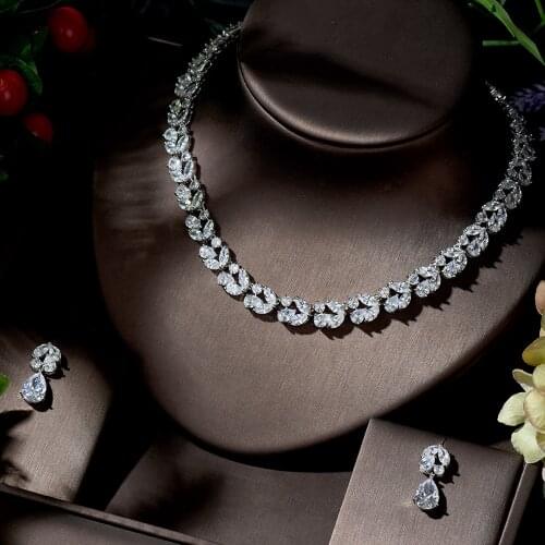 HIBRIDE Trendy Zirconia Luxury Women Bridal Wedding Jewelry Set Necklace&Earring Set Party Accessories aretes de mujer N-1375