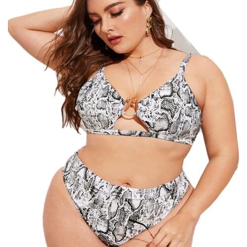 Plus Size Leopard Swimsuit Two Pieces Bikini Women High Waist Swimwear Retro Bather Snake Printed Tankini Bathing Suit Swim Wear