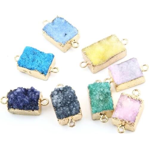 Natural Stone Quartz Pendants Irregular Crystal Cluster Double hole connector for Jewelry Making DIY Necklace Accessorie