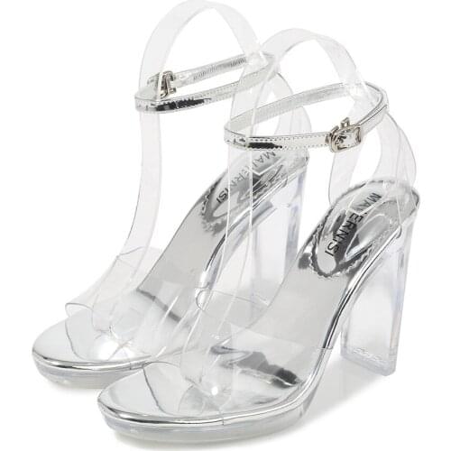 Summer Cool Square Heel Sandals Roman Office Shoes Fashion Transparent Womens High Heels Style Lacquered Buckle Ladies Pumps