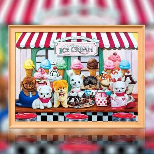 Puppy ice cream shop cross stitch kit DMC brand thread animal dog count canvas fabric embroidery handmade needlework craft