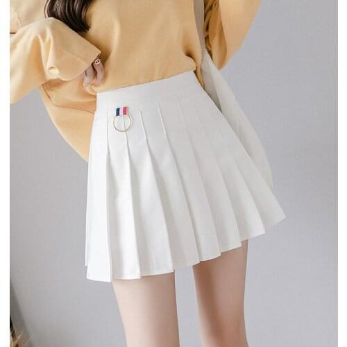 Cute Short Pleated Skirt Solid Color High Waist Women Spring Summer Skirts Girls Mini Skirts Chic DZA466