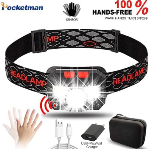 85000LM Powerful LED Headlight Sensor USB Rechargeable Headlamp Head Torch Waterproof For Camping Hiking Work Lighting Tools