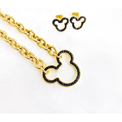 Cartoon Kawaii Mouse Pendant Necklace Titanium Steel Chain Necklace Inlaid Crystal Fashion Trendy Women Jewelry Birthday Gift