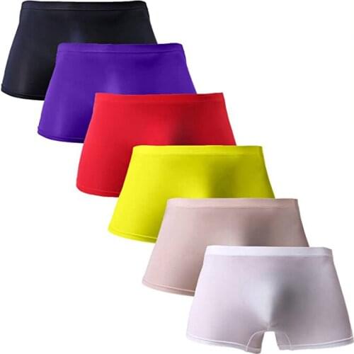 1PCS Mens Nylon Silk Underwear Seamless Boxer Briefs Short Leg Asian Size