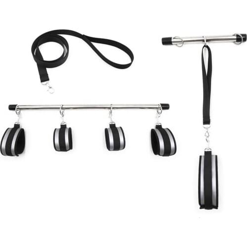 Adult Games Bdsm Bondage Set Sex Handcuffs Ankle Cuffs Collar Stainless Steel Metal Spreader Bar Restraints Sex Toys for Couples